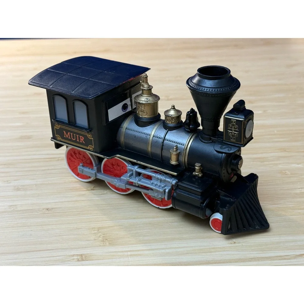 Disney Pixar Cars Muir Deluxe Train Engine Black Gold Steam Locomotive Toy